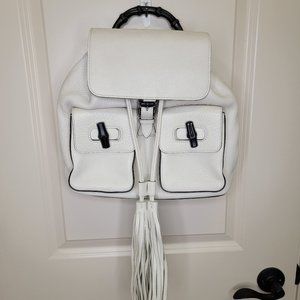 Gucci Ivory Grained Calfskin Large Bamboo Backpack